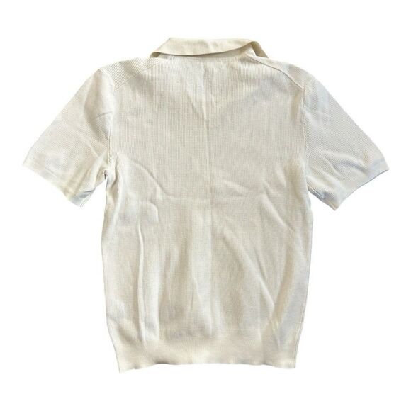 Reiss Mens Large Textured Knit Open Collar Polo Shirt White - Picture 9 of 10